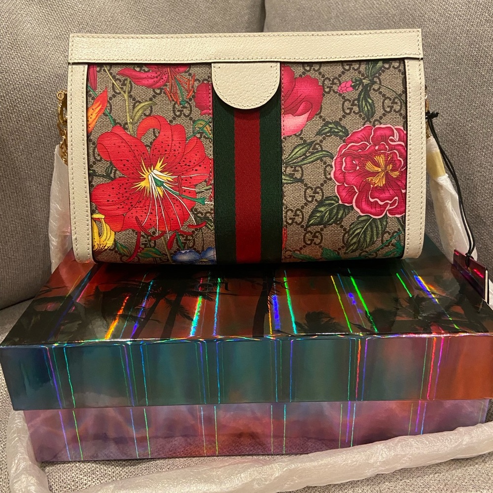 NEW Gucci GG Supreme Flora Ophidia Chain shoulder bag - Picture 3 of 15